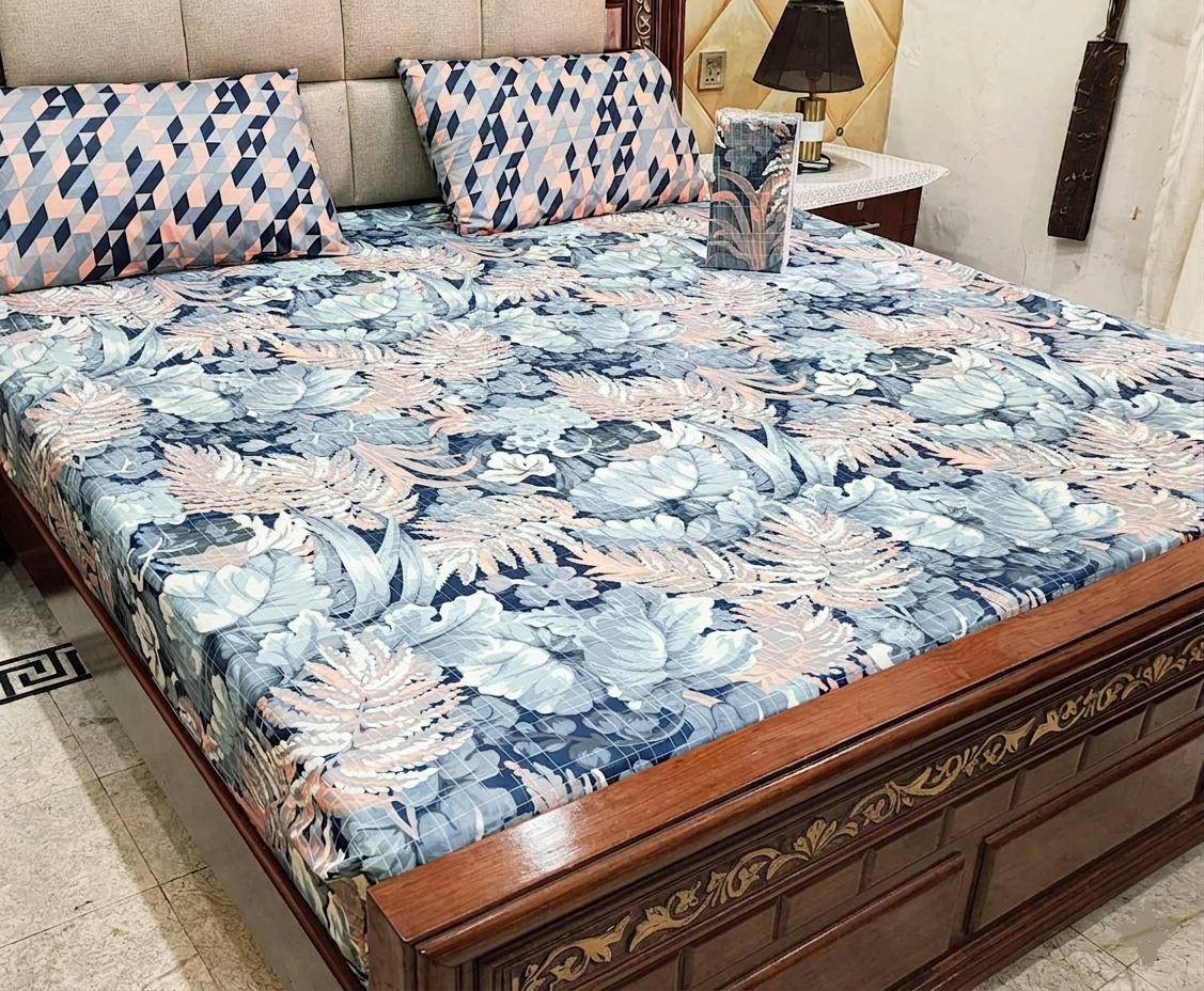 The Dusky Rose & Slate Floral Bedspread set - 3pc cotton