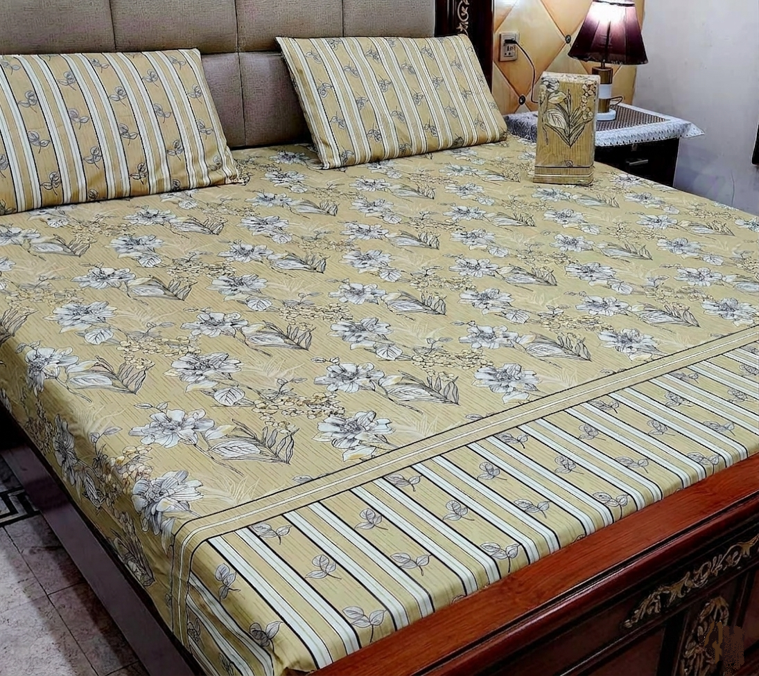 Mocha Vine & Ticking Stripe  Bedspread - 3pc