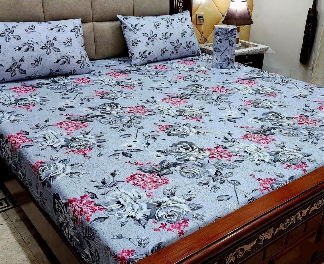 Grayish Blue Floral Bedspread - cotton