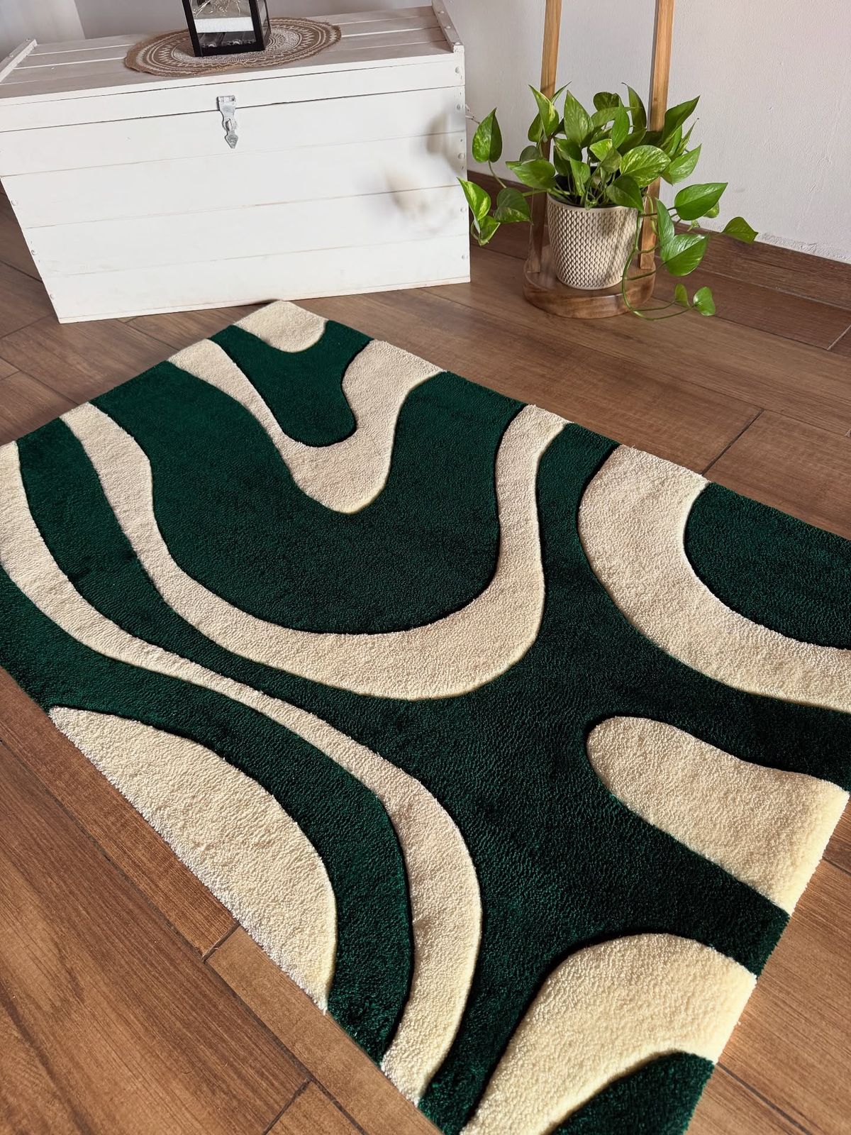 Black and beige abstract rug